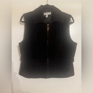 David Brooks Black Corduroy Zip Front Vest Adjustable Sides